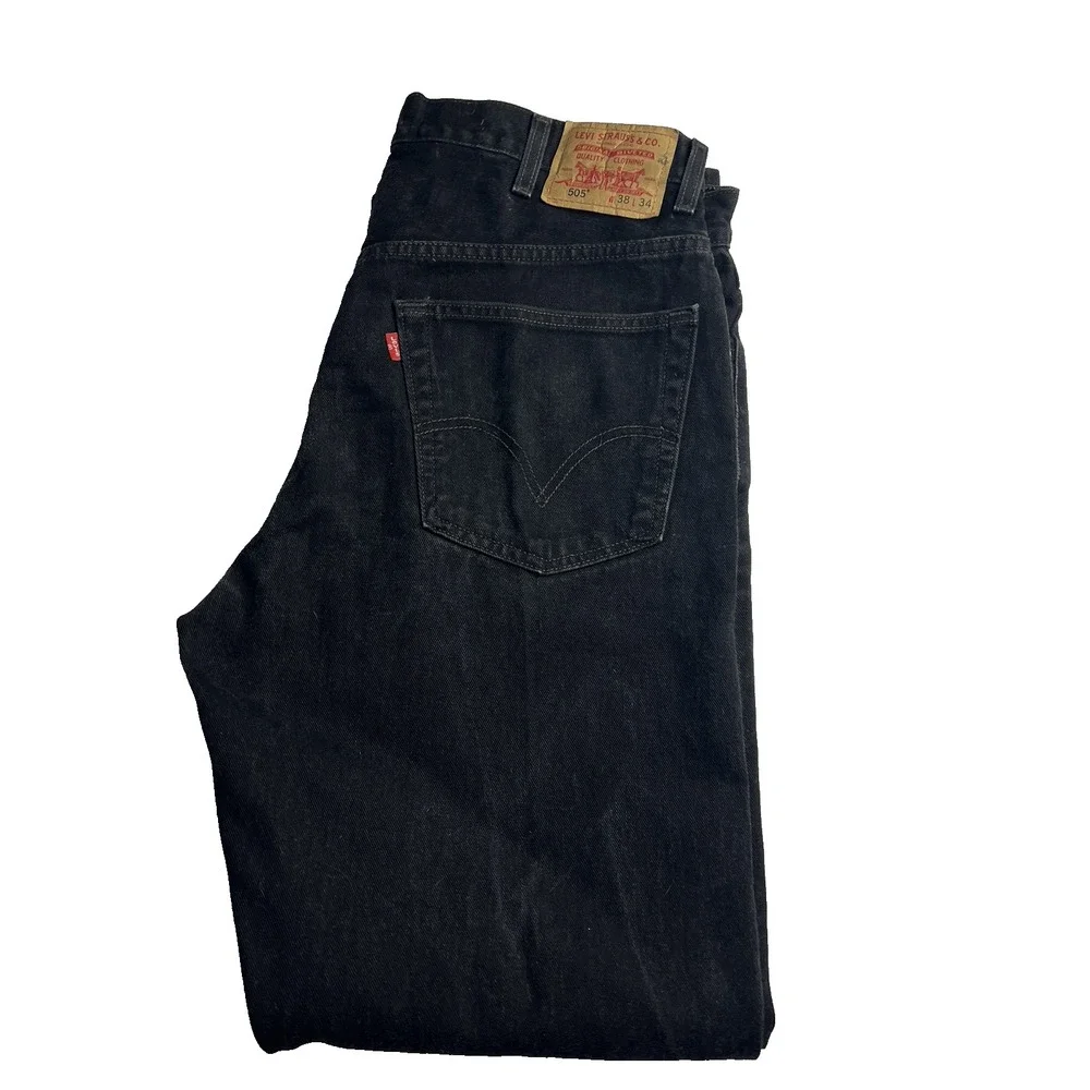 Vtg Y2K Levis Jeans 505 38X34 Men Black Skater‎ Grunge Work Faded